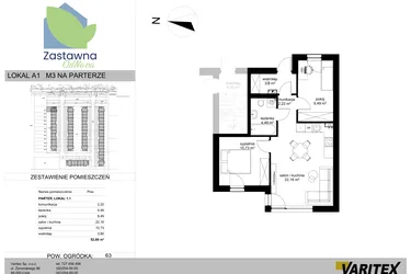 Rzut - Mieszkanie na sprzedaż 3 pokoje o powierzchni 52,89 m² - numer A.1 w Osiedle Zastawna OdNova