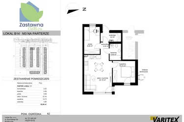 Rzut - Mieszkanie na sprzedaż 3 pokoje o powierzchni 52,89 m² - numer B.14 w Osiedle Zastawna OdNova