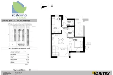 Rzut - Mieszkanie na sprzedaż 3 pokoje o powierzchni 52,89 m² - numer B.14 w Osiedle Zastawna OdNova