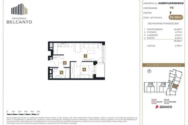 Rzut - Mieszkanie na sprzedaż 2 pokoje o powierzchni 39,28 m² - numer 76 w Residenza Belcanto