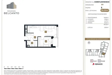 Rzut - Mieszkanie na sprzedaż 2 pokoje o powierzchni 39,32 m² - numer 77 w Residenza Belcanto