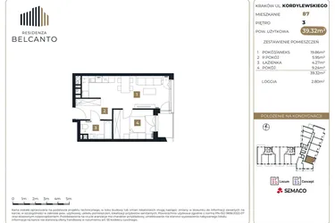 Rzut - Mieszkanie na sprzedaż 2 pokoje o powierzchni 39,32 m² - numer 87 w Residenza Belcanto