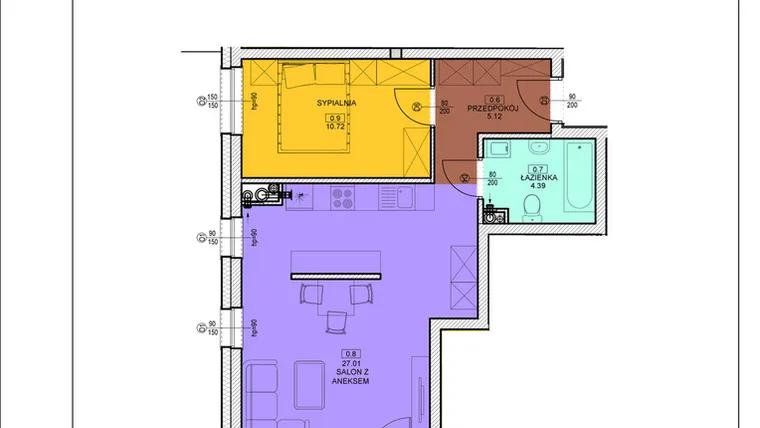 Rzut - Mieszkanie na sprzedaż 2 pokoje o powierzchni 47,25 m² - numer B02 w Osiedle Zuchów - Bud. B i C