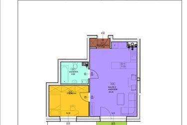 Rzut - Mieszkanie na sprzedaż 2 pokoje o powierzchni 42,39 m² - numer B01 w Osiedle Zuchów - Bud. B i C