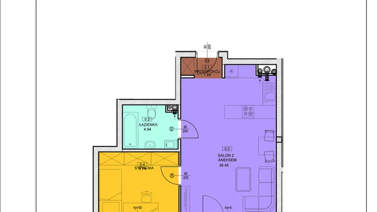 Rzut - Mieszkanie na sprzedaż 2 pokoje o powierzchni 42,39 m² - numer B01 w Osiedle Zuchów - Bud. B i C