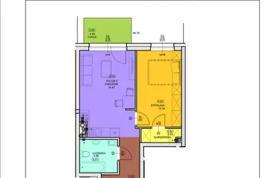 Rzut - Mieszkanie na sprzedaż 2 pokoje o powierzchni 46,15 m² - numer B04 w Osiedle Zuchów - Bud. B i C