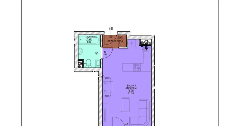 Rzut - Mieszkanie na sprzedaż 1 pokój o powierzchni 27,88 m² - numer B08 w Osiedle Zuchów - Bud. B i C