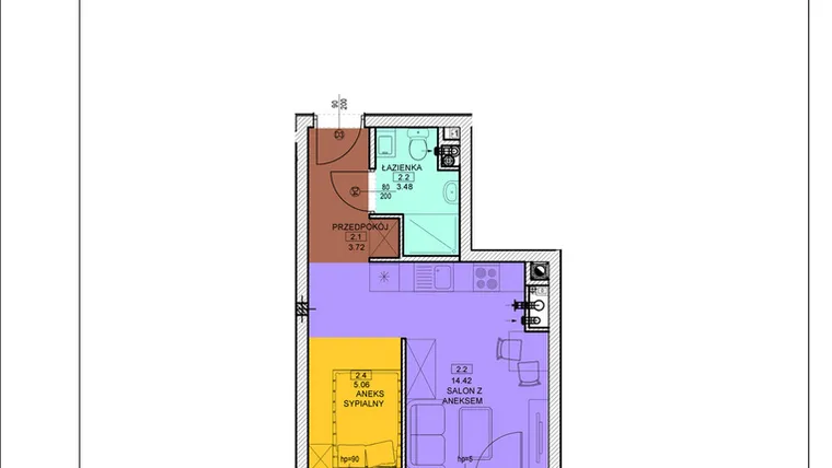 Rzut - Mieszkanie na sprzedaż 1 pokój o powierzchni 26,68 m² - numer B18 w Osiedle Zuchów - Bud. B i C