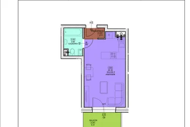 Rzut - Mieszkanie na sprzedaż 1 pokój o powierzchni 27,88 m² - numer B35 w Osiedle Zuchów - Bud. B i C