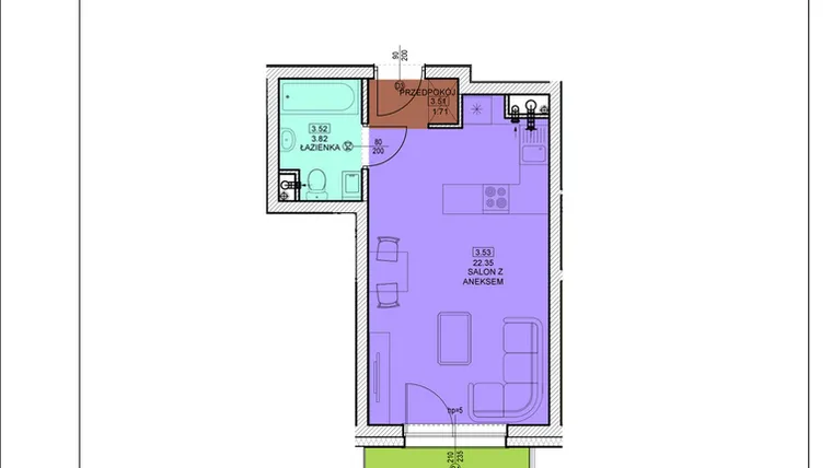 Rzut - Mieszkanie na sprzedaż 1 pokój o powierzchni 27,88 m² - numer B35 w Osiedle Zuchów - Bud. B i C