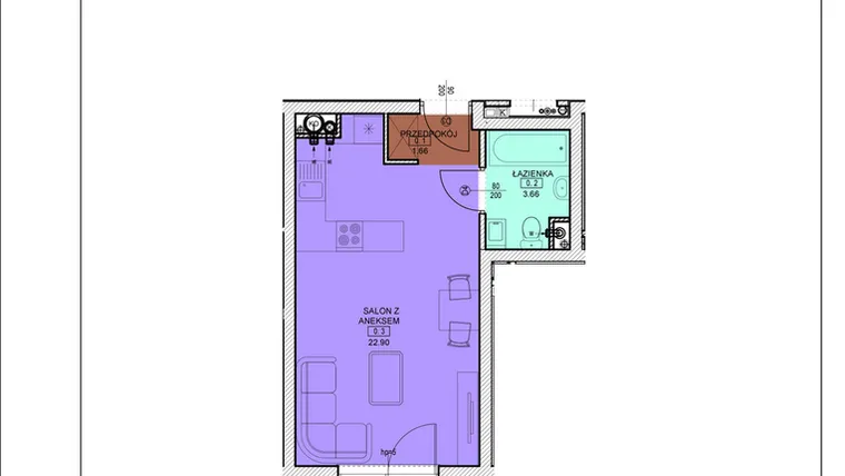 Rzut - Mieszkanie na sprzedaż 1 pokój o powierzchni 28,22 m² - numer C01 w Osiedle Zuchów - Bud. B i C