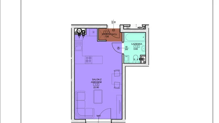 Rzut - Mieszkanie na sprzedaż 1 pokój o powierzchni 28,22 m² - numer C09 w Osiedle Zuchów - Bud. B i C