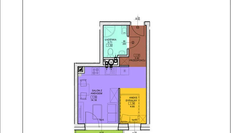 Rzut - Mieszkanie na sprzedaż 1 pokój o powierzchni 26,47 m² - numer C17 w Osiedle Zuchów - Bud. B i C