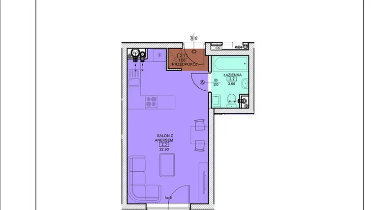 Rzut - Mieszkanie na sprzedaż 1 pokój o powierzchni 28,22 m² - numer C18 w Osiedle Zuchów - Bud. B i C