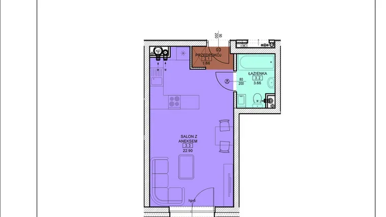 Rzut - Mieszkanie na sprzedaż 1 pokój o powierzchni 28,22 m² - numer C27 w Osiedle Zuchów - Bud. B i C