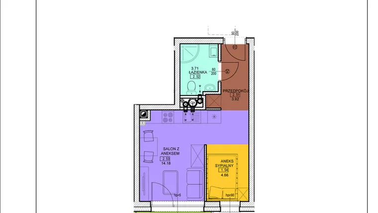 Rzut - Mieszkanie na sprzedaż 1 pokój o powierzchni 26,47 m² - numer C26 w Osiedle Zuchów - Bud. B i C