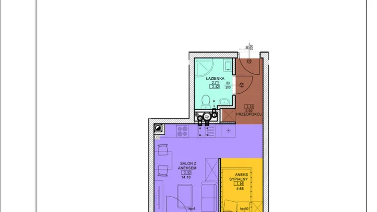 Rzut - Mieszkanie na sprzedaż 1 pokój o powierzchni 26,47 m² - numer C35 w Osiedle Zuchów - Bud. B i C
