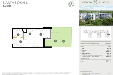 Rzut - Mieszkanie na sprzedaż 1 pokój o powierzchni 26,41 m² - numer S6.0.04 w Ogrody Julianów