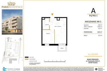 Rzut - Mieszkanie na sprzedaż 2 pokoje o powierzchni 34,55 m² - numer LM-05 w Park Residence