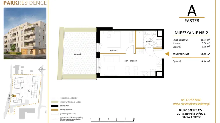 Rzut - Mieszkanie na sprzedaż 2 pokoje o powierzchni 37,12 m² - numer LM-02 w Park Residence