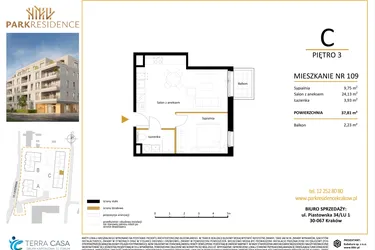 Rzut - Mieszkanie na sprzedaż 2 pokoje o powierzchni 37,81 m² - numer LM-109 w Park Residence