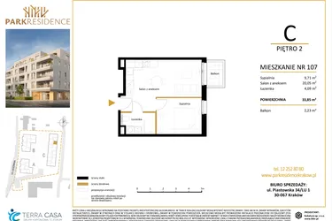 Rzut - Mieszkanie na sprzedaż 2 pokoje o powierzchni 33,85 m² - numer LM-107 w Park Residence