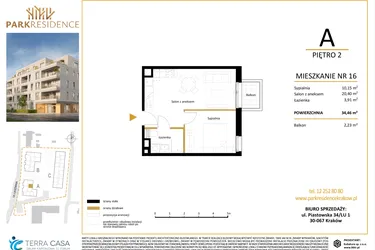 Rzut - Mieszkanie na sprzedaż 2 pokoje o powierzchni 34,46 m² - numer LM-16 w Park Residence