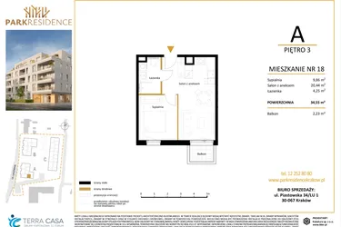 Rzut - Mieszkanie na sprzedaż 2 pokoje o powierzchni 34,55 m² - numer LM-18 w Park Residence
