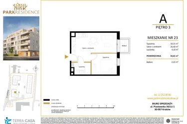 Rzut - Mieszkanie na sprzedaż 2 pokoje o powierzchni 34,65 m² - numer LM-23 w Park Residence