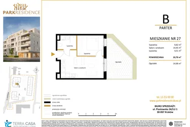 Rzut - Mieszkanie na sprzedaż 2 pokoje o powierzchni 33,78 m² - numer LM-27 w Park Residence