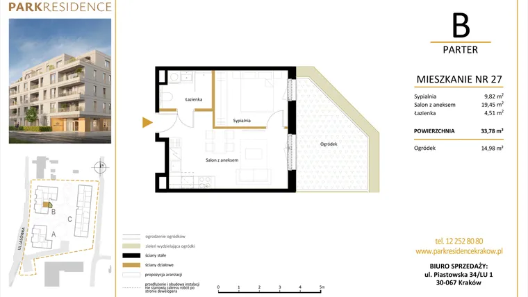 Rzut - Mieszkanie na sprzedaż 2 pokoje o powierzchni 33,78 m² - numer LM-27 w Park Residence