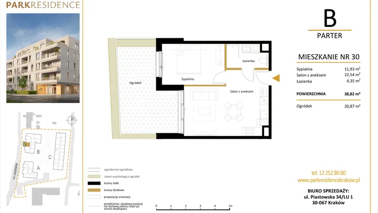 Rzut - Mieszkanie na sprzedaż 2 pokoje o powierzchni 38,82 m² - numer LM-30 w Park Residence