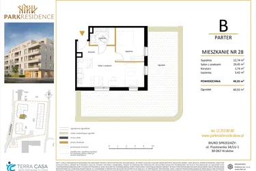 Rzut - Mieszkanie na sprzedaż 2 pokoje o powierzchni 49,35 m² - numer LM-28 w Park Residence