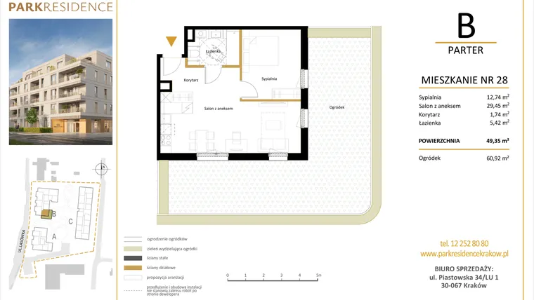 Rzut - Mieszkanie na sprzedaż 2 pokoje o powierzchni 49,35 m² - numer LM-28 w Park Residence