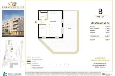 Rzut - Mieszkanie na sprzedaż 2 pokoje o powierzchni 37,7 m² - numer LM-34 w Park Residence