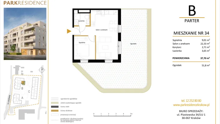 Rzut - Mieszkanie na sprzedaż 2 pokoje o powierzchni 37,7 m² - numer LM-34 w Park Residence