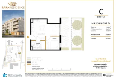 Rzut - Mieszkanie na sprzedaż 2 pokoje o powierzchni 37,89 m² - numer LM-64 w Park Residence