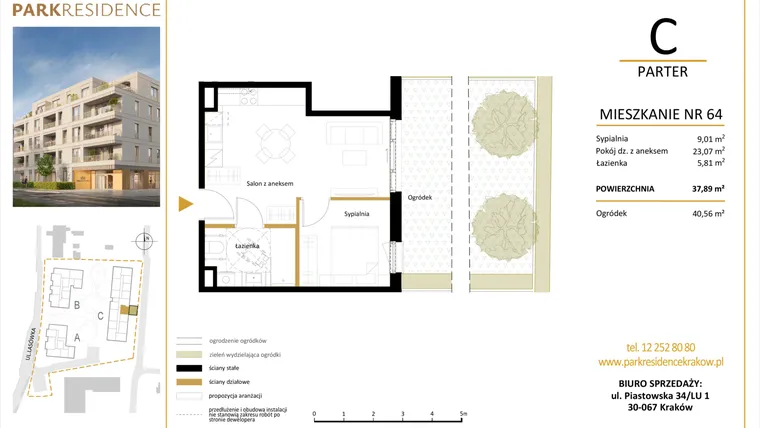 Rzut - Mieszkanie na sprzedaż 2 pokoje o powierzchni 37,89 m² - numer LM-64 w Park Residence