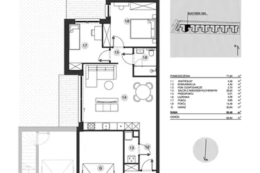 Rzut - Mieszkanie na sprzedaż 3 pokoje o powierzchni 92,48 m² - numer 52A/1 w Działowskiego Zacisze