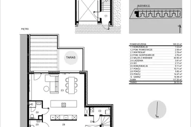 Rzut - Mieszkanie na sprzedaż 4 pokoje o powierzchni 117,45 m² - numer 52/2 w Działowskiego Zacisze