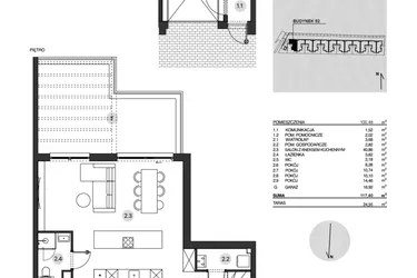Rzut - Mieszkanie na sprzedaż 4 pokoje o powierzchni 117,4 m² - numer 52/2 w Działowskiego Zacisze