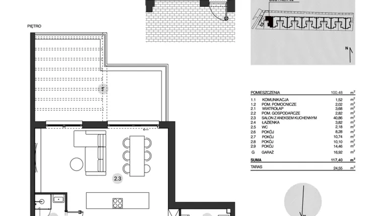 Rzut - Mieszkanie na sprzedaż 4 pokoje o powierzchni 117,4 m² - numer 52/2 w Działowskiego Zacisze