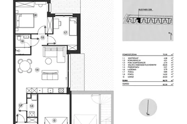 Rzut - Mieszkanie na sprzedaż 3 pokoje o powierzchni 90,7 m² - numer 52B/1 w Działowskiego Zacisze