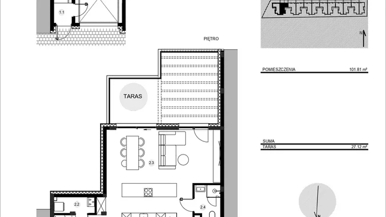 Rzut - Mieszkanie na sprzedaż 4 pokoje o powierzchni 119,04 m² - numer 52A/2 w Działowskiego Zacisze