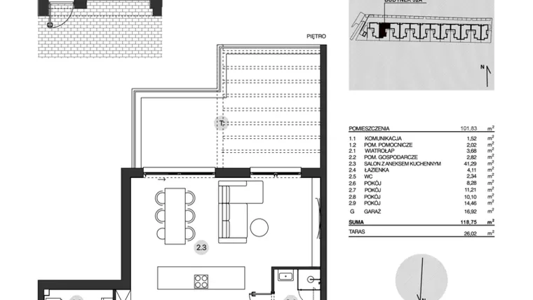 Rzut - Mieszkanie na sprzedaż 4 pokoje o powierzchni 118,75 m² - numer 52A/2 w Działowskiego Zacisze