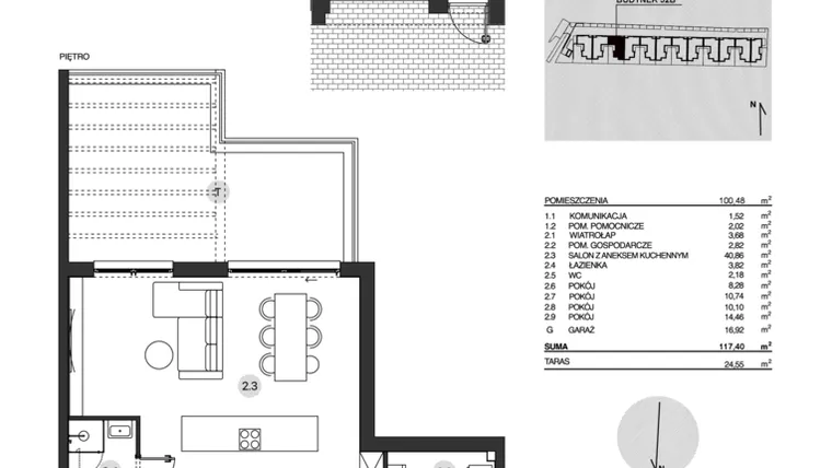 Rzut - Mieszkanie na sprzedaż 4 pokoje o powierzchni 117,4 m² - numer 52B/2 w Działowskiego Zacisze