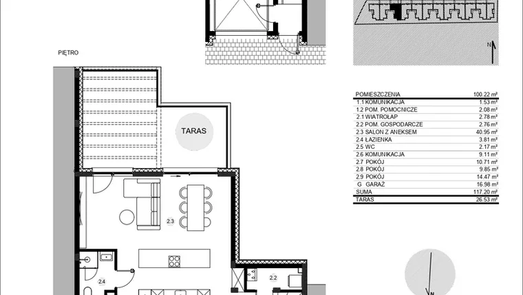 Rzut - Mieszkanie na sprzedaż 4 pokoje o powierzchni 117,45 m² - numer 52B/2 w Działowskiego Zacisze
