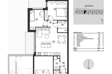 Rzut - Mieszkanie na sprzedaż 3 pokoje o powierzchni 92,48 m² - numer 52C/1 w Działowskiego Zacisze