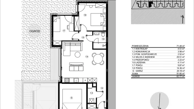Rzut - Mieszkanie na sprzedaż 3 pokoje o powierzchni 91,69 m² - numer 52C/1 w Działowskiego Zacisze