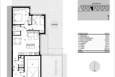 Rzut - Mieszkanie na sprzedaż 3 pokoje o powierzchni 89,59 m² - numer 52D/1 w Działowskiego Zacisze